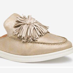 Johnson & Murphy Darlene Fringed Mule Gold Metallic Size 8.5 M NIB